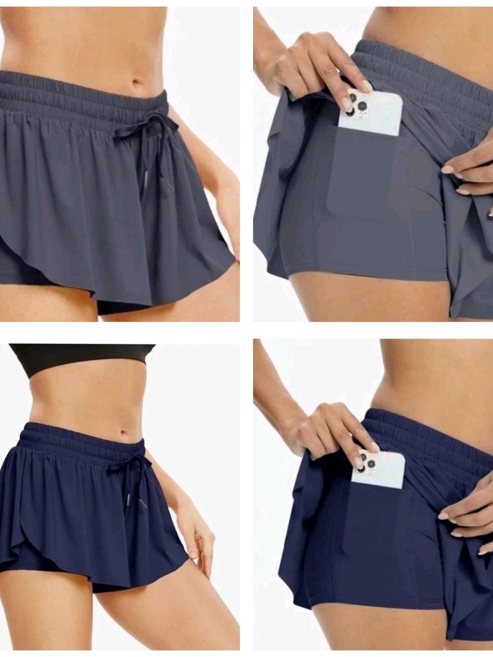 NWT 2 Women's Flowy Shorts. Size small quick dry with hidden pocket - Gray/Navy